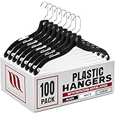 Mainetti 5400 Black Plastic Hangers - 100 Pack with 360 Swivel Metal Hook and Notches for Straps, Great for Shirts/Tops/Dresses/Jackets, 17-Inch
