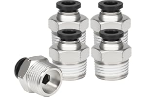Sctihwelire Push to Connect Fittings 1/4" Tube OD to 3/8 NPT, Nickel-Plated Brass Pneumatic Connectors, Quick Release Air Line Fittings, Leak-Proof and Durable for Industrial Use (Pack of 5)