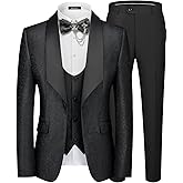 MAGE MALE Mens 3 Piece Floral Tuxedo Suits Slim Fit Paisley Shawl Lapel Suit for Dinner Prom Wedding