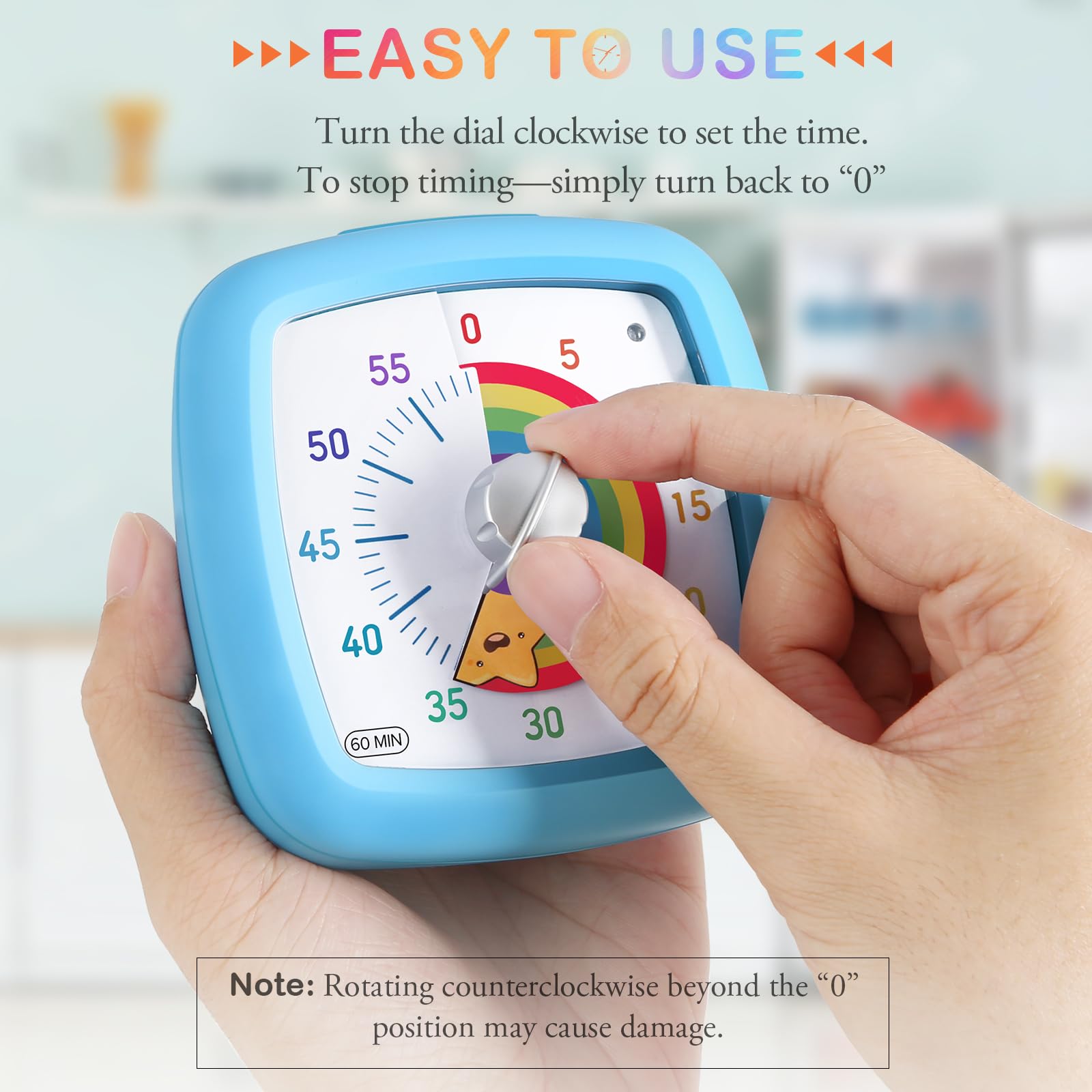 Secura 60-Minute Visual Timer, Silent Study Timer for Kids and Adults, Time Clocks, Time Management Countdown Timer for Teaching (Blue & Star)
