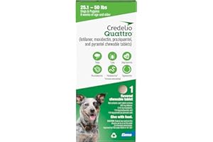 Credelio Quattro Dog Flea & Tick Treatment + Heartworm & Parasite Protection, 25.1-50 lbs (1 Chewable Tablet)
