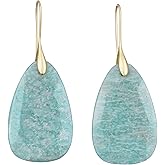 Plumiss 18K Gold Plated Gemstone Teardrop Dangle Earrings for Women - Natural Crystal Healing Stone Drop Earrings, Lightweight Statement Jewelry for Valentine's Day, Anniversary, Birthday Gift