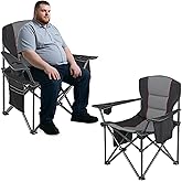 WEIDIORME 2 Pack Heavy Duty Oversized Camping Chair for Adults 400lbs w/Lumbar Support - Folding Chairs with Side Pocket, Cup Holder & Cooler Bag for Beach, Fishing, Lawn, Backyard Black