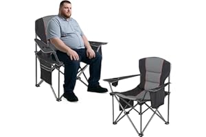 WEIDIORME 2 Pack Heavy Duty Oversized Camping Chair for Adults 400lbs w/Lumbar Support - Folding Chairs with Side Pocket, Cup Holder & Cooler Bag for Beach, Fishing, Lawn, Backyard Black