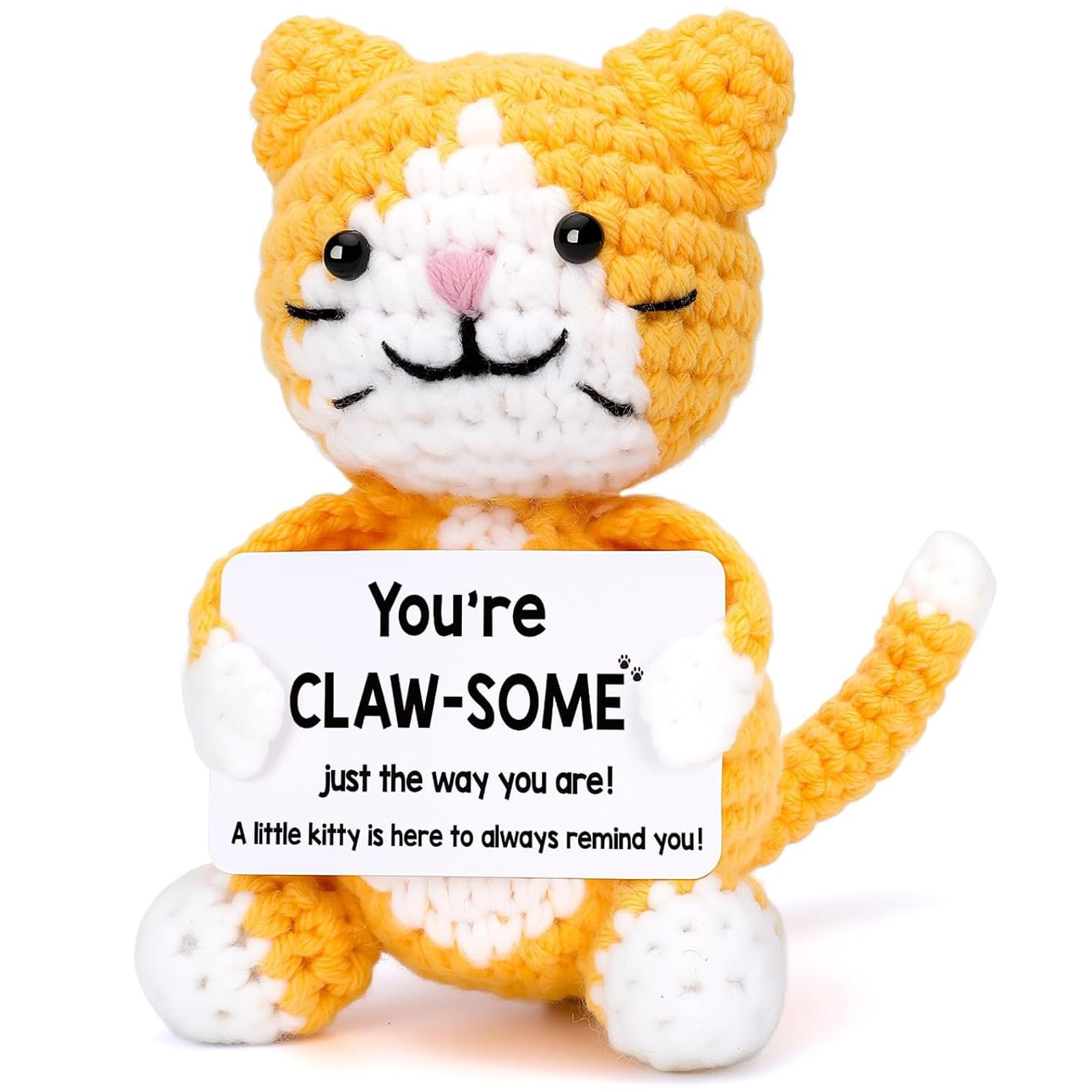 Aurblyn Cat Gifts for Women Positive Crochet Animals Gift for Cat Lovers Emotional Support Crochet Cats Gifts for Women Motivational Keepsake Good Luck Present for Birthday, Office Home Desk Decor