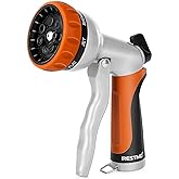 RESTMO Garden Hose Nozzle, Heavy Duty Metal Water Hose Nozzle with 7 Adjustable Spray Patterns, High Pressure Hand Sprayer wi