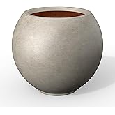 Kante Round Concrete Flower Pot, 11 Inch Dia (7.9" Opening) Sphere Shape Design Planter with Drainage Hole for Indoor & Outdoor Plants, Weathered Concrete Finish with Painted Interior