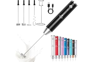 Zulay Kitchen Lux Rechargeable Milk Frother Handheld, 4 Included Whisks - Powerful 2-Speed Motor, Fully Waterproof, 2000mAh Battery - Drink Mixer For Latte, Cappuccino, Matcha, Protein Powder