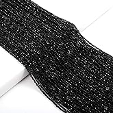 Black Spinel Beads Artificial Faceted Small Round Loose Beads 2mm 15 inch (3 Strands) for Jewelry Making Charms Necklace Bracelet