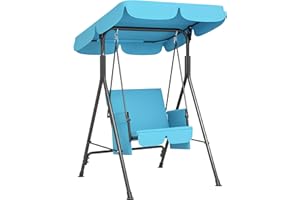 Outsunny 1-Seat Patio Swing Chair, Outdoor Porch Swing Glider with Adjustable Canopy, Cushions and Weather Resistant Steel Fr
