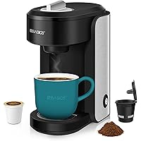 EZBASICS Single Serve Coffee Maker Brewer Compatible with K-Cup Pod, Ground Coffee & Loose-Leaf Tea, Black, Mini Coffee…