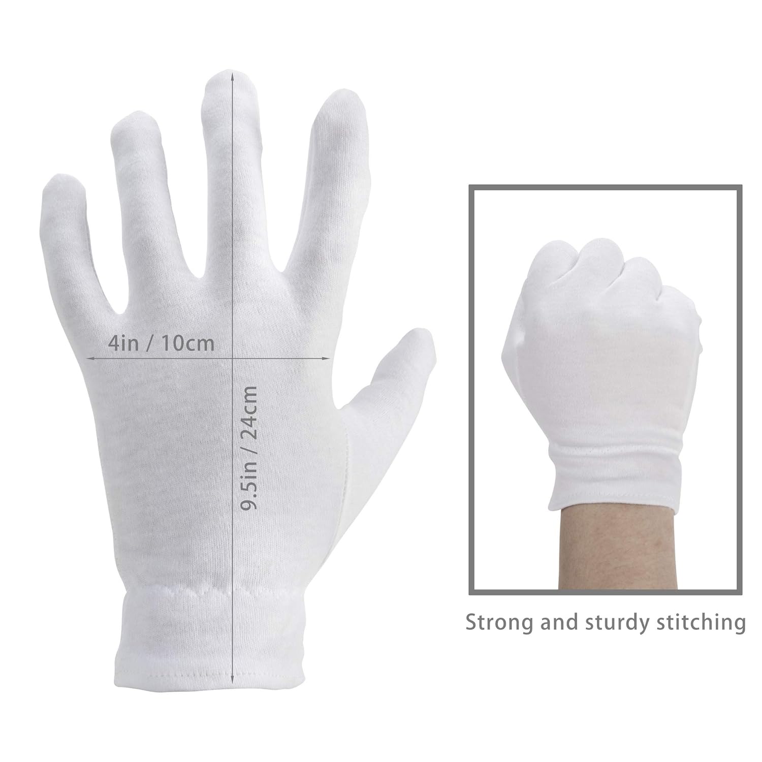 Moisturizing Gloves OverNight Bedtime Cotton | Cosmetic Inspection Premium Cloth Quality | Eczema Dry Sensitive Irritated Skin Spa Therapy Secure Wristband (1 Pair) : Beauty