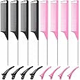 Patelai 16 Pieces Hair Comb Set, Includes Parting Combs, Sectioning Clips, Carbon Stainless Steel Combs (Black and Pink)
