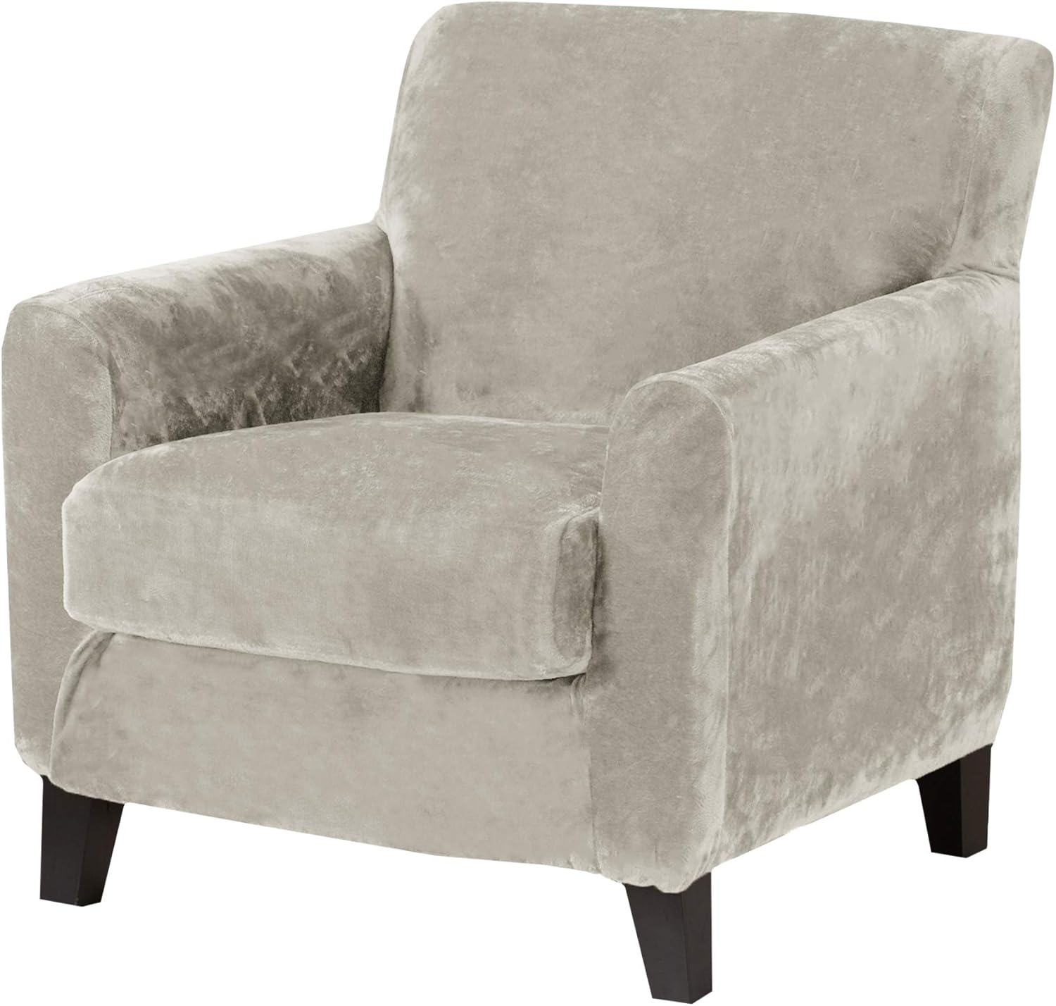 Great Bay Home 2 Piece Velvet Plush Chair Slipcover. Form Fit, Stretch Slip Resistant, Strapless Slipcover. Soft Stretch Arm Chair Slipcover. Elliana Collection (Chair, Silver Cloud): Furniture & Decor