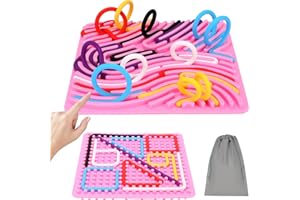 LITTLELAMB Larger Double-Sided Sensory Activity Board, 7In Square Silicone Fidget Toy for Calming, Stress, Anxiety, ADHD & Autism, Travel Activities for Kids & Adults, Includes Travel Bag & 12 Strings (Pink)