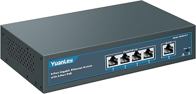 YuanLey 5 Port Gigabit PoE Switch 4 PoE+ 78W Unmanaged Plug Play Metal
