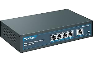YuanLey 5 Port Gigabit PoE Switch with 4 Port PoE, 802.3af/at 78W Built-in Power, Fanless Metal Unmanaged Plug & Play