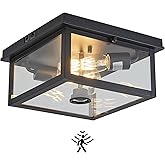 Tarentlight Adjustable Motion Sensor Ceiling Light Fixture Outdoor Modern Design of Squares Flush Mount 2-Light Textured Blac