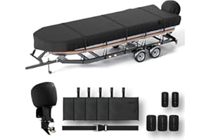 NOOKAT Jon Boat Cover 14ft with Motor Cover, 1200D Heavy Duty Marine Grade Polyester Fabric, Waterproof UV Resistant Mooring Boat Cover with Mooring Sand Bag, Black