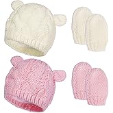 2 Set Newborn Winter Beanie Hats Gloves Kit for Baby Girls Boys Infant Toddler Warm Knitted Hats Glove Autumn Spring