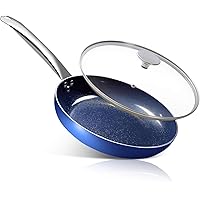 MICHELANGELO 8" Nonstick Frying Pan with Lid, Diamond Small Frying Pan, Blue Color Diamond Fry Pan 8 Inch, Small Skillt…
