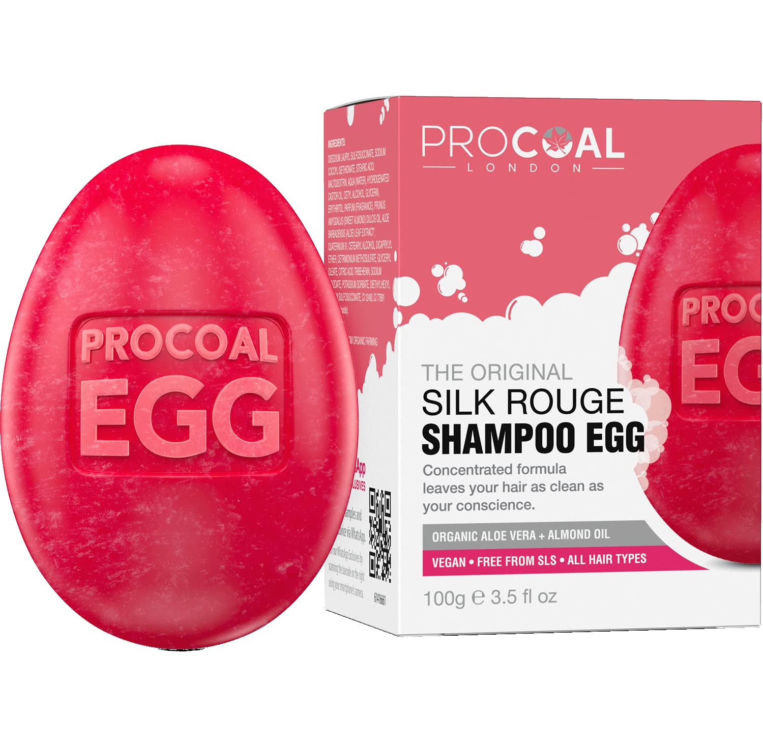 NEW Vegan Silk Rouge Shampoo Bar 100g by Procoal - SLS Free Eco Solid Shampoo Bar, Conditioning with Hydrating Glycerin, Aloe Vera, Almond Oil, Cruelty-Free