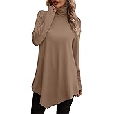 JUSTFASHIONNOW Turtle Neck Shirts for Women Long Sleeve Tunic Tops to Wear with Leggings Dressy Casual Fall Clothes 2025