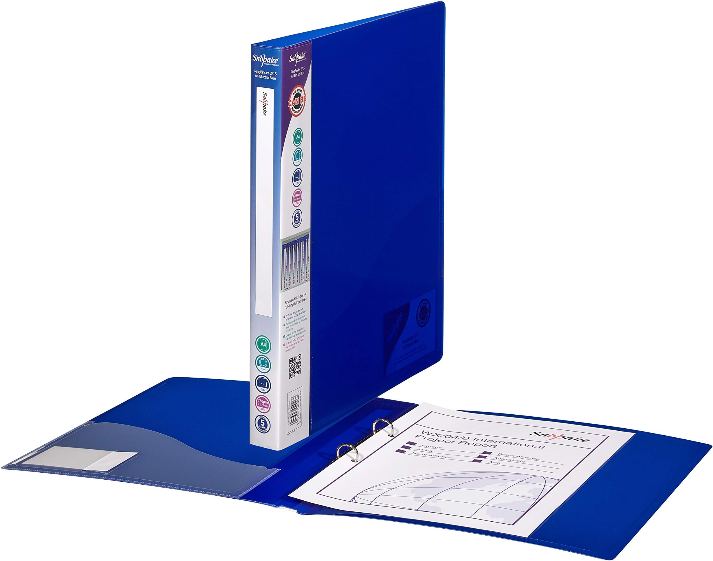SnopakeA4 2 O-Ring 15mm RingBinder – Electra Blue [Pack of 10] Ref: 10120