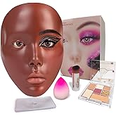 Laokiiy Makeup Practice Face Mannequin with Practice Board, 5D Silicone Full Face Eyelash Eye Shadow, for Emerging Makeup Artist, Beginners, Girl's Gift (Black)
