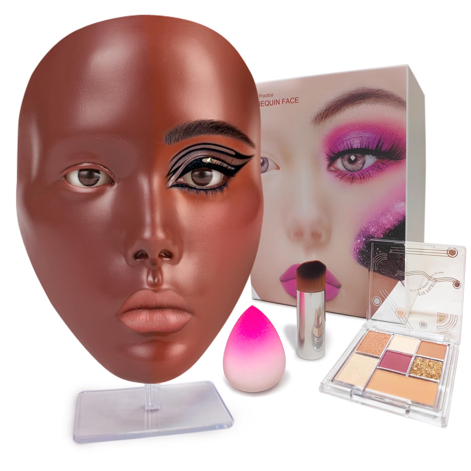 Photo 1 of Laokiiy Makeup Practice Face, Makeup Mannequin Face with Makeup Practice Face Board, 5D Silicone Full Face Practice Eyelash Eye Shadow, for Emerging Makeup Artist, Beginners, Girl's Gift(Black)