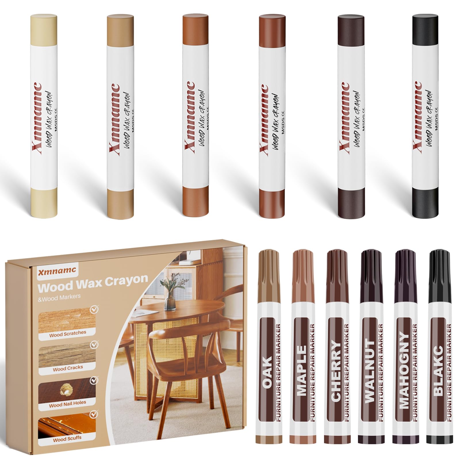 Photo 1 of 12 Colors Wood Furniture Repair Kit,Wood Filler Sticks,Furniture Scratch Repair Remove Any Scratches, Scuffs, Cracks and Nail Holes on Furniture, Floors, Doors, Cabinets, Tables