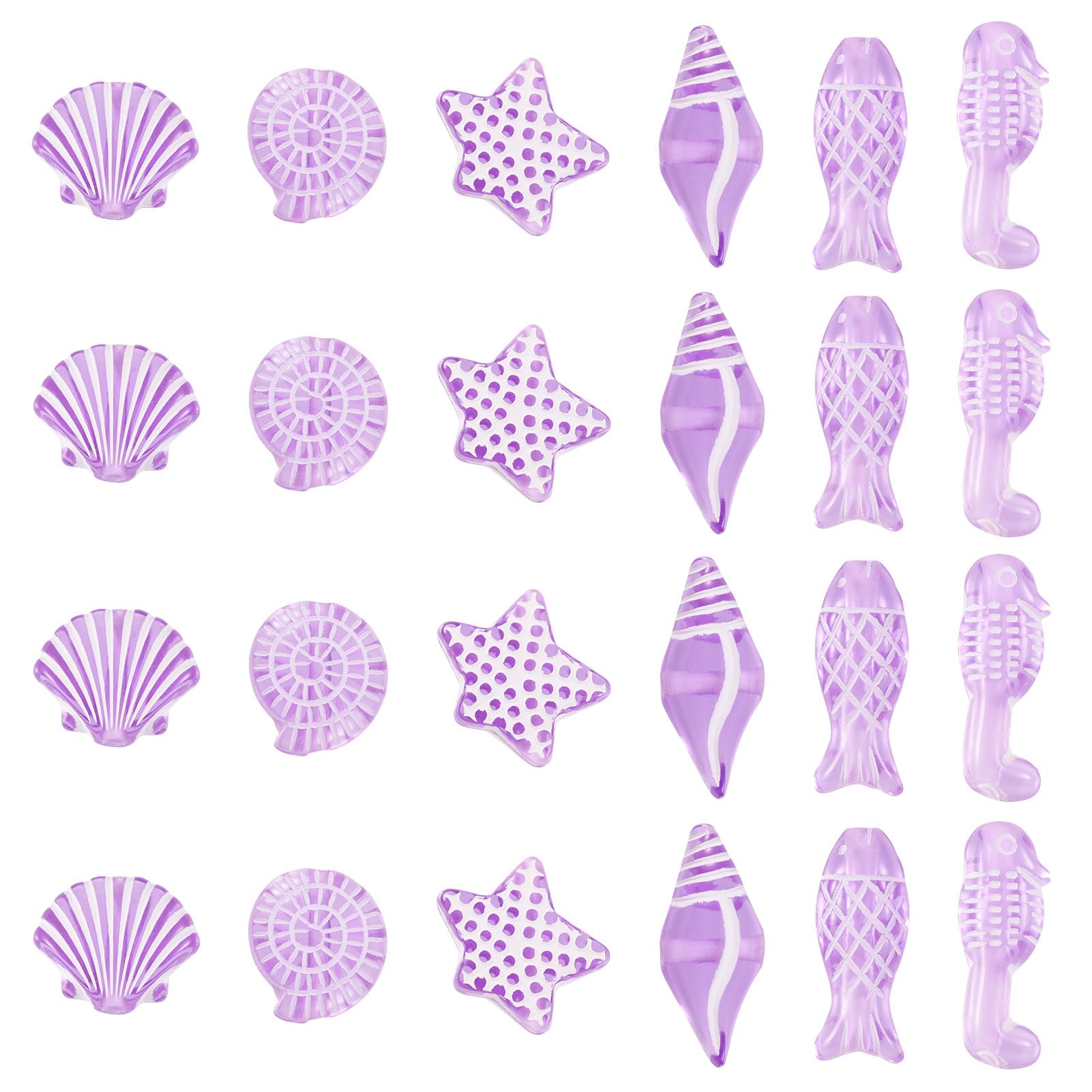 Crafans 100G Ocean Theme Acrylic Beads Shell Conch Starfish Spacer Beads Transparent Sea Fish Sea Animal Beads Bulk for DIY Bracelet Jewelry Making, Dark Orchid