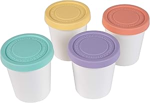 JSTEX Ice Cream Containers, 4 PACK - 6-Ounces Each, Tight-Fitting, Stack-Friendly, Large Reusable BPA-Free Freezer Storage Tubs with Lids for Homemade Ice-Cream, Sorbet and Gelato!