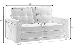 ERYE 3 Fold Upholstered Tufted Futon Sofa Bed