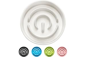 MOPANG Ceramic Slow Feeder Dog Bowls, 0.6 Cup Slow Feeder for Small Dogs and Cats, Puzzle Maze Bowl, Prevents Choking, 6in, White