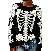 Halloween Sweaters for Women Skeleton Sweater Custome Skull Floral Sweater | Halloween Custome, Comfy, Casual, Warm, Relaxed Fit, Halloween Parties, Pumpkin Patch Visits, Skeleton Sweater Women