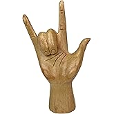 Zeckos Hand-Carved Wood ASL Sign Language 'I Love You' Gesture Statue - 7.75 Inches High - Graceful Elegance - Natural Finish Figural Sculpture for Home Decor