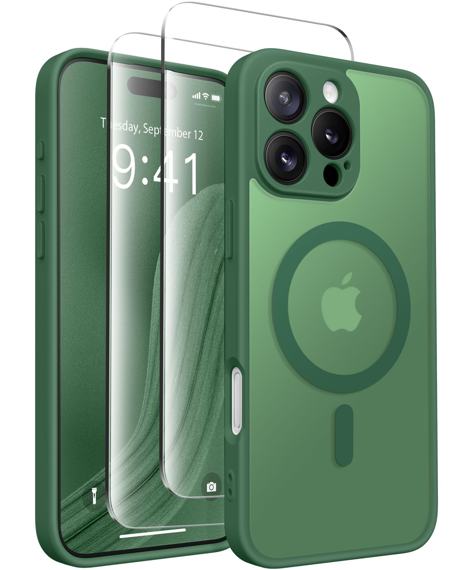 CAPRARO Magnetic Compatible with iPhone 16 Pro Max Case, Upgraded [Full Camera Protection] [Compatible with MagSafe] Protective Translucent Matte Women Phone Case Cover, Lotus Green