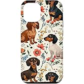 Cute Dachshund Puppy Dog With Spring Flower Pattern Dog Mom Case for iPhone 12/12 Pro