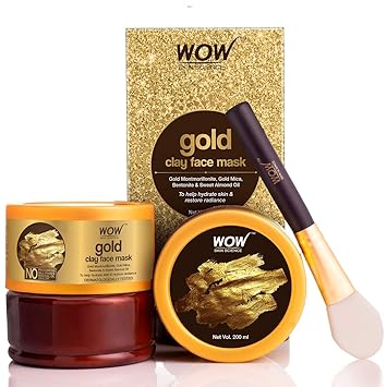 WOW Skin Science Gold Clay Face Mask for Hydrating Skin & Restoring Radiance - No Parabens, Sulphate, Mineral Oil & Color, 200 ml