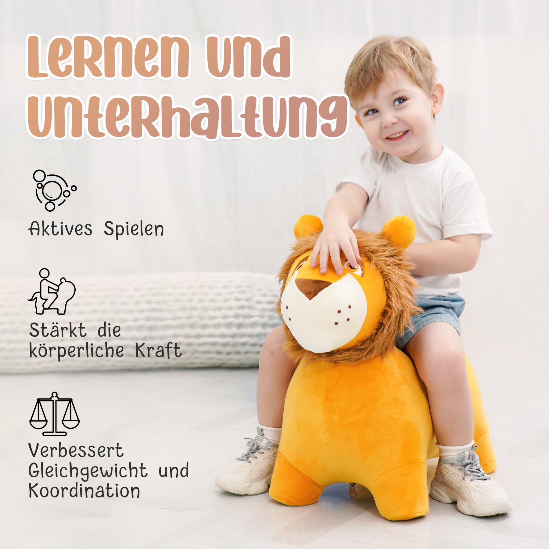U&C Planet Hüpftier für Kinder ab 1 Jahr, Aufblasbarer Hüpf-Löwe mit Pumpe 2