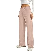 KICZOY Women's Corduroy Loose Mid Rise Pant Casual Fall Straight Leg Elastic Waist Pants with Pockets