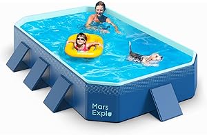 Mars Explo Foldable Non-Inflatable Swimming Pool,Portable Kiddie Pool for Kid and Adult, Extra Large Dog Bath Pool, Collapsible Family Pool for Outdoor, Backyard, Rectangular,113" x 66" x 20"