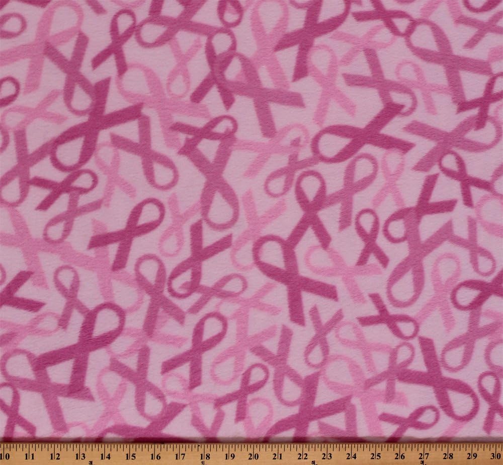 Dancing Ribbons Breast Cancer Awareness Pink Fleece Fabric Print by The Yard (o44160-1b)