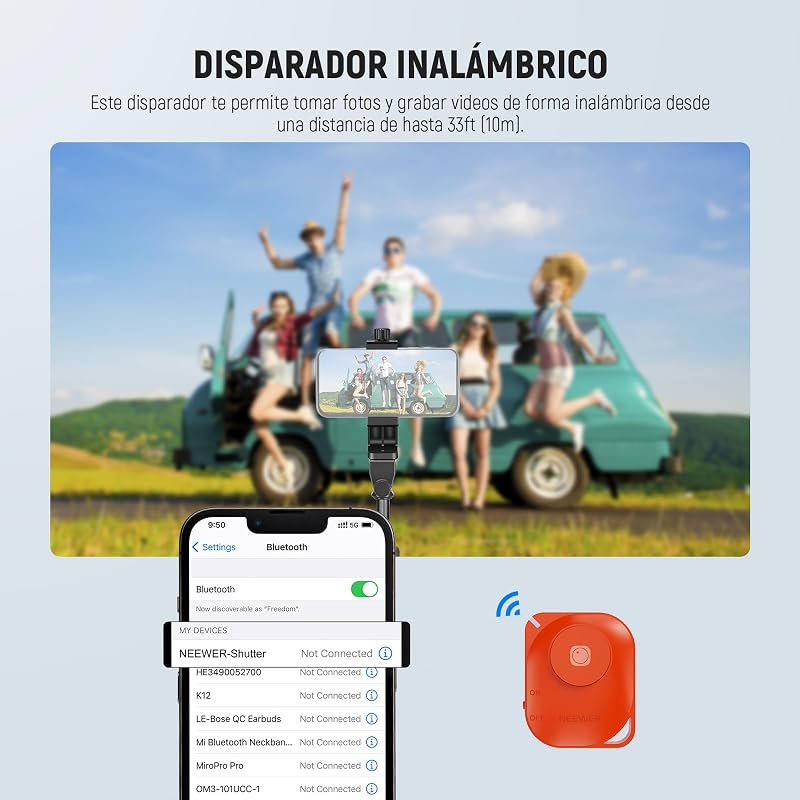 BÁSICO Trípode para iPhone y Cámara con Control Remoto y Soporte para Teléfono, 66" Palo Selfie Metálico para Viajes, Vlogs, Soporte Portátil para Cámara y Video, TS03