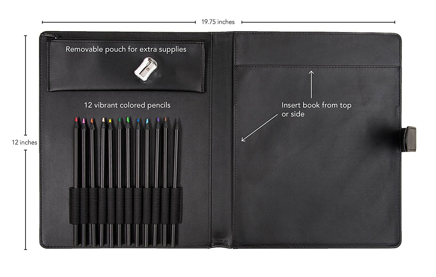 Adult Coloring Book Sketchbook Carrying Case. 12 Vibrant Colored