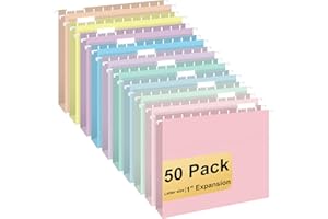 YOPCDJ Hanging File Folders, 50 Pack Letter Size Hanging File folders with 1/5-cut Tabs, Stay Organized for Your Home and Office Bulk File, Documents and Paper, Macaron 10 Colors
