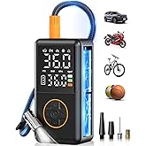 NUSTE Tire Inflator Portable Air Compressor with Upgrade Dual Screen, 150 PSI Cordless Air Pump for Car, Bicycle, Motorcycle Tires & Balls, Electric Bike Tire Pump with Pressure Gauge, LED Light