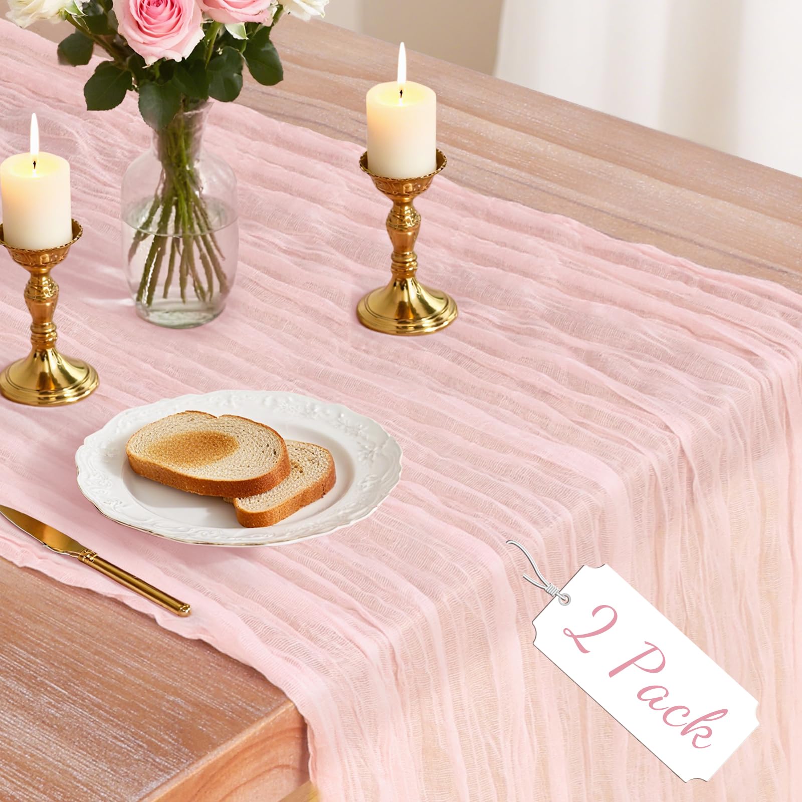 Photo 1 of 2 Pack Pink Cheesecloth Table Runner, 10Ft Boho Gauze Cheese Cloth Table Runners for Wedding, Party, Dinner, Baby Shower, 120 Inches Long Table Runner for Valentine's Day, Easter, Mother's Day Decor