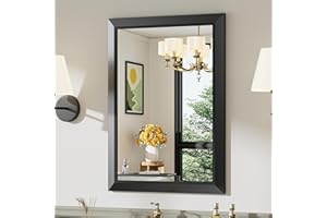 Briivue 22x30 Inch Black Bathroom Mirror for Wall, Thick Metal Framed Rectangle Mirrors for Over Sink, Bedroom, Living Room, Entryway, Anti-Rust, HD Tempered Glass
